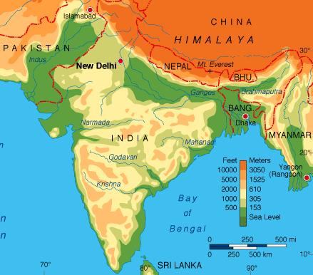 Notice the mountainous regions and the Krishna River.